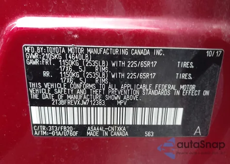 2018 Toyota Rav4 Le from USA, damaged, VIN 2T3BFREVXJW712383